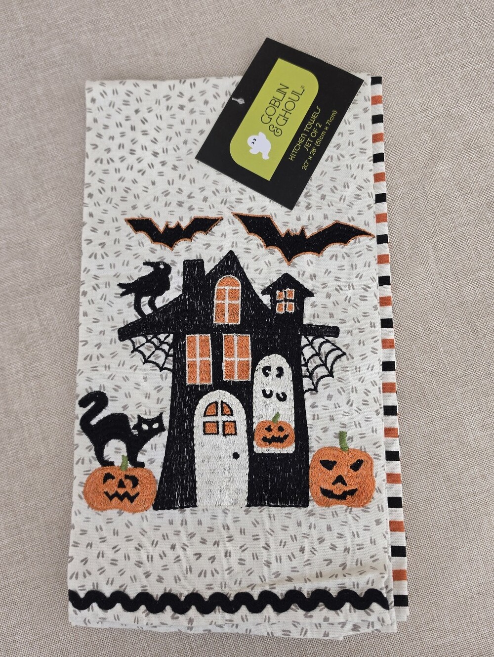 Goblin Ghoul Halloween Embroidered Kitchen Towel Haunted House Ghost Pumpkin NWT